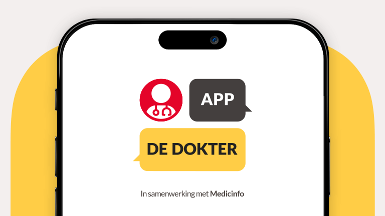 Foto van mobieltje met App de Dokter op scherm